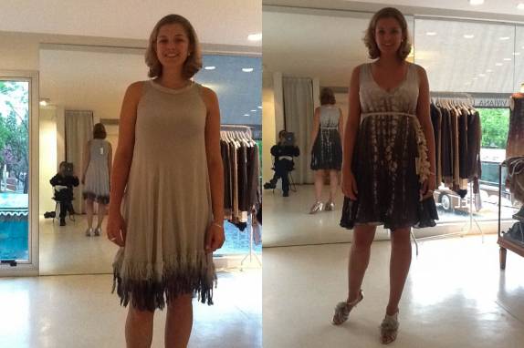 Testando vestidos em lojinha de Palermo, em Buenos Aires, na Argentina